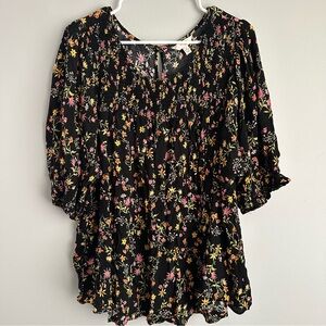 3x womens floral blouse 24w 26w short sleeve black 3xl terra & sky
